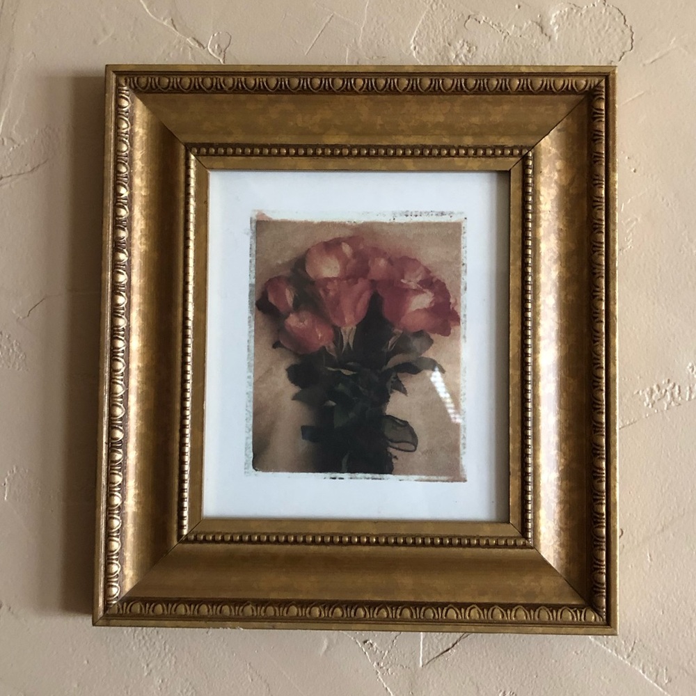 Vintage Rose Watercolor Matted Gold Frame